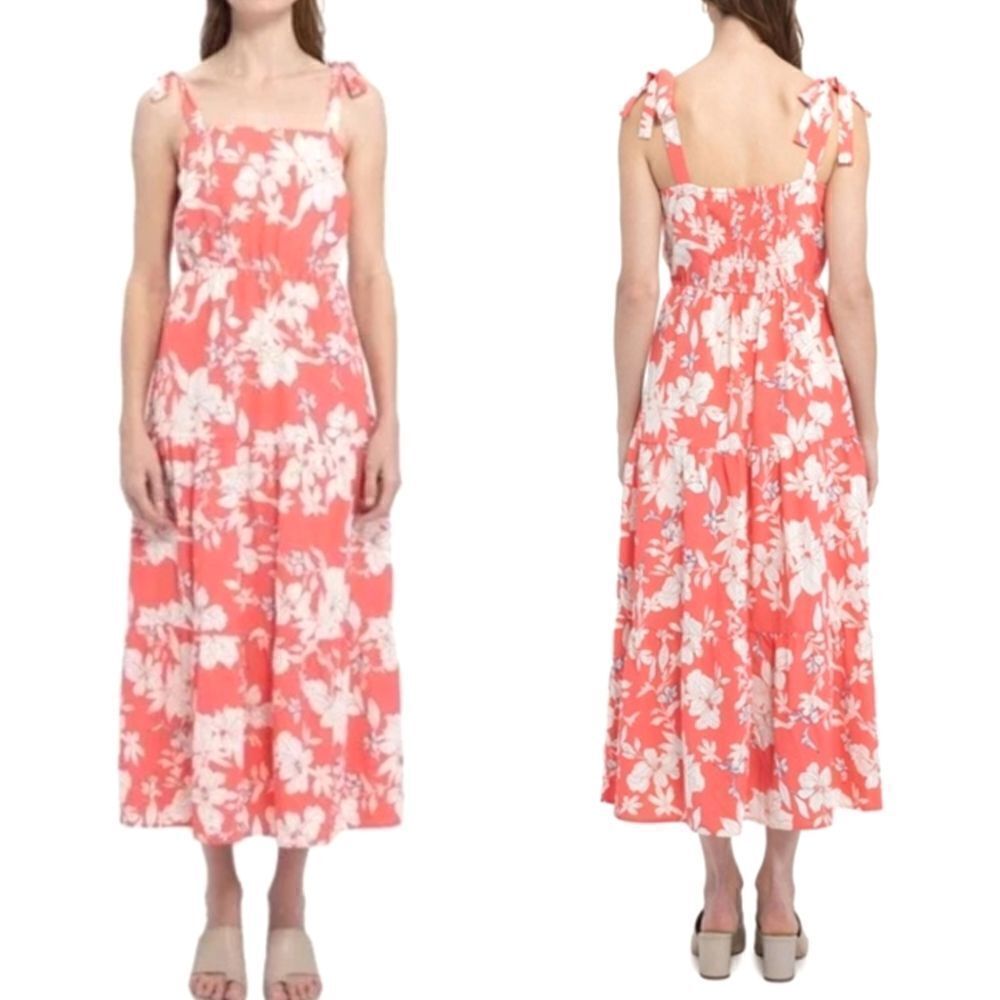 Social Standard by Sanctuary melon pink white floral Bow strap sundress M dress